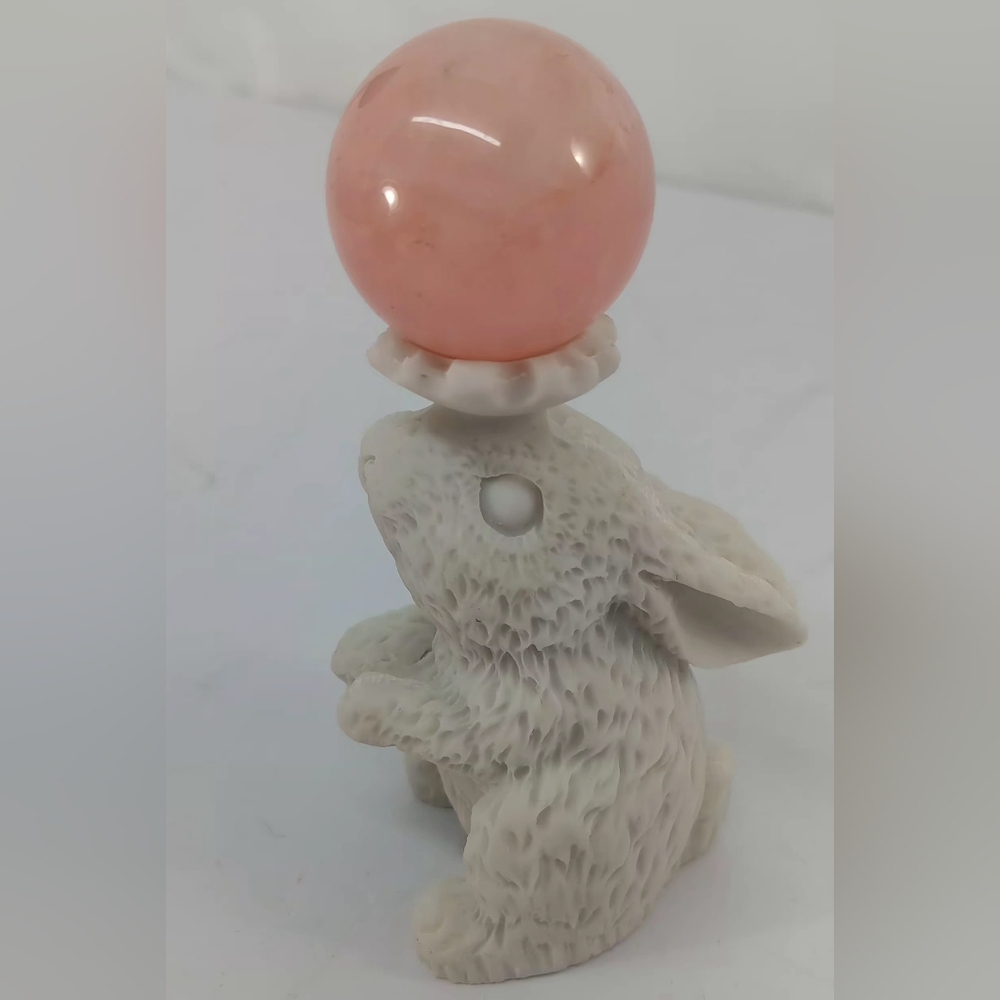 Rose Quartz Sphere On Cute White Bunny Holder